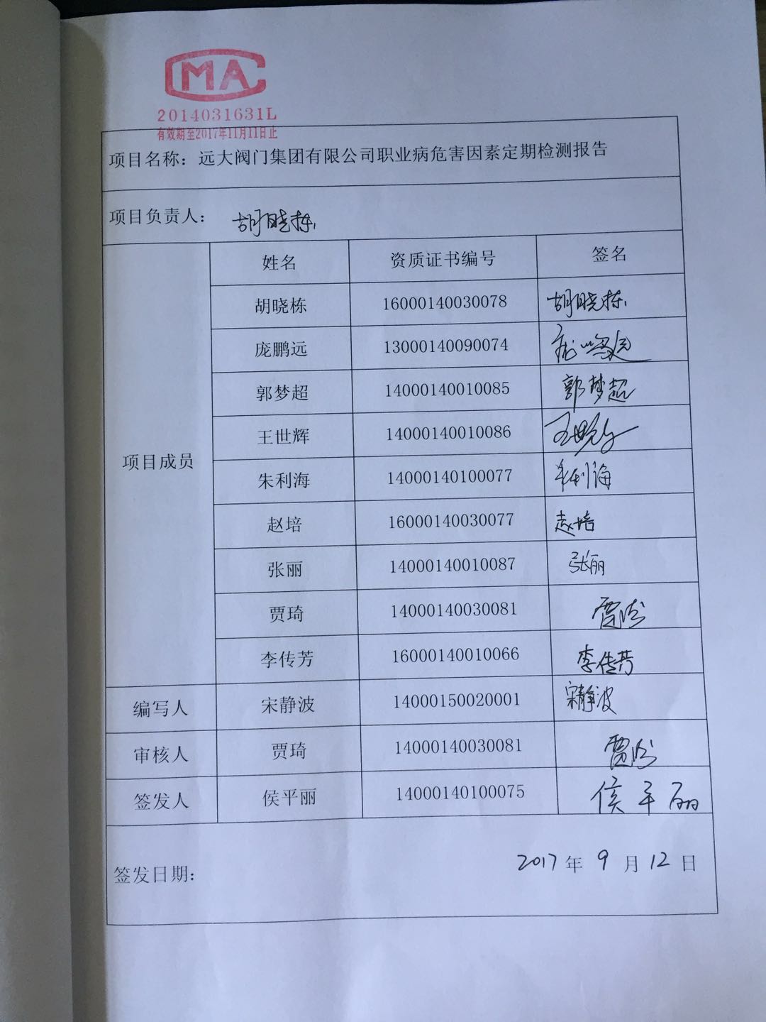 2017年度職業(yè)病危害因素檢測(cè)報(bào)告